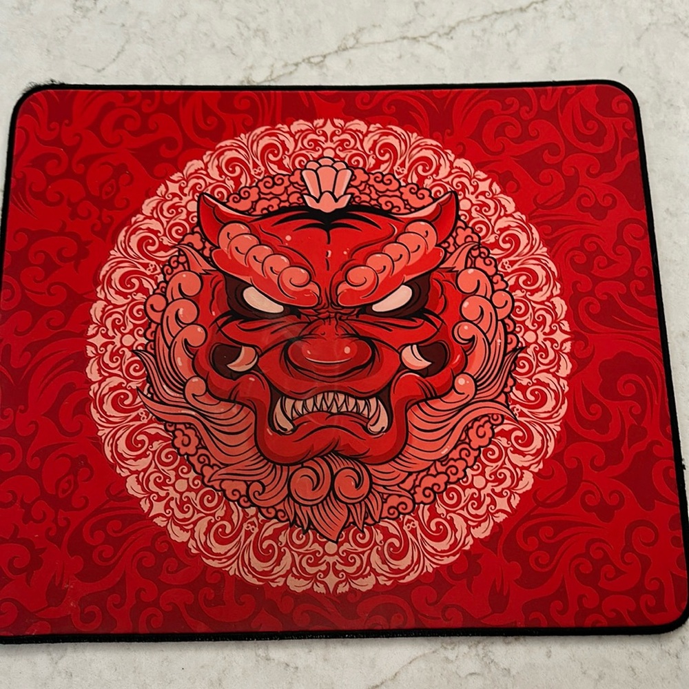 Large gaming mousepad. Red dragon design 18.5 wide by 15.5 h